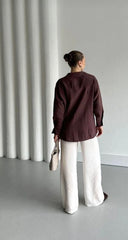 Figgzo Royal Linen Button-Up Blouse
