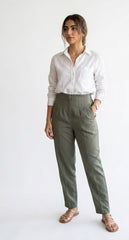 Figgzo Tailored Olive Pleated Trousers