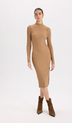 Figgzo Ribbed Mock Neck Midi Dress