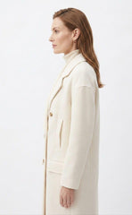 Figgzo Luxe Double-Breasted Textured Overcoat – Ivory