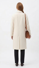 Figgzo Luxe Double-Breasted Textured Overcoat – Ivory