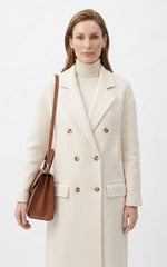 Figgzo Luxe Double-Breasted Textured Overcoat – Ivory