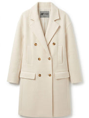 Figgzo Luxe Double-Breasted Textured Overcoat – Ivory