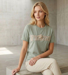 Figgzo Embellished Floral Logo Tee – Sage