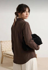 Espresso Wrap-Waist Button-Down Blouse