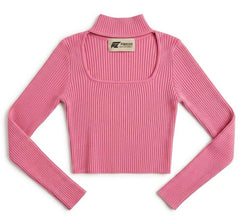 Fuchsia Ribbed Cut-Out Mock Neck Top