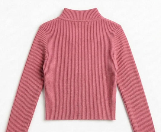 Fuchsia Ribbed Cut-Out Mock Neck Top