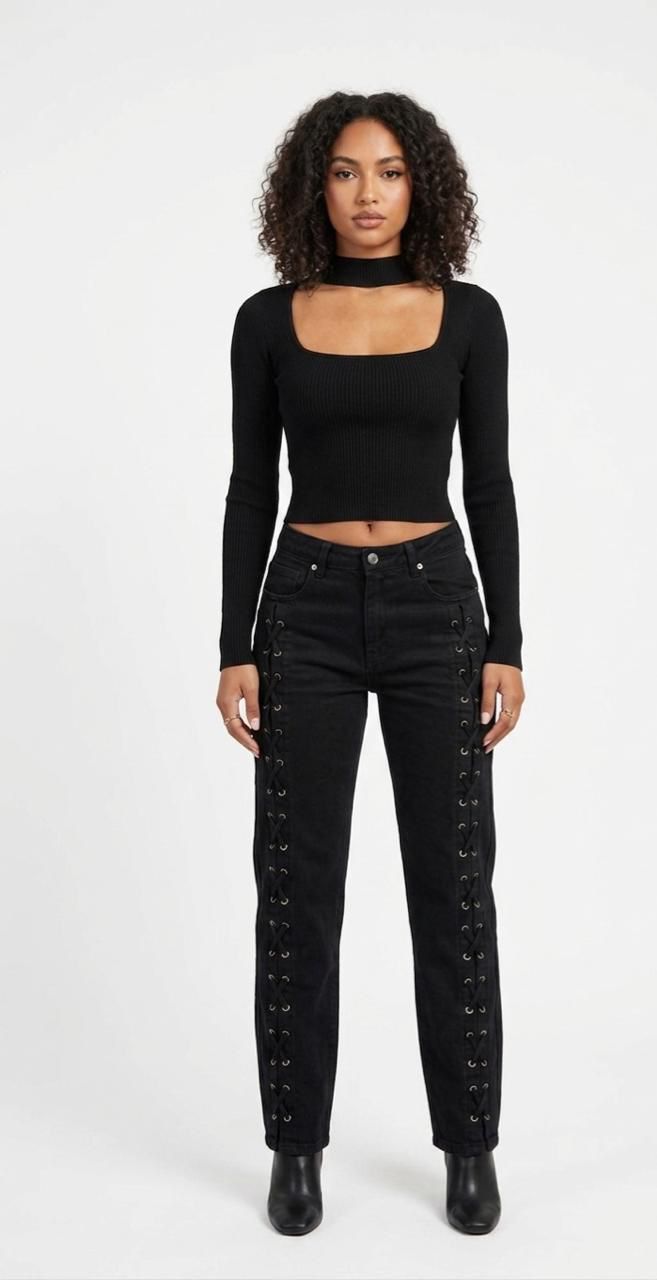 Chocolate Ribbed Cut-Out Mock Neck Top