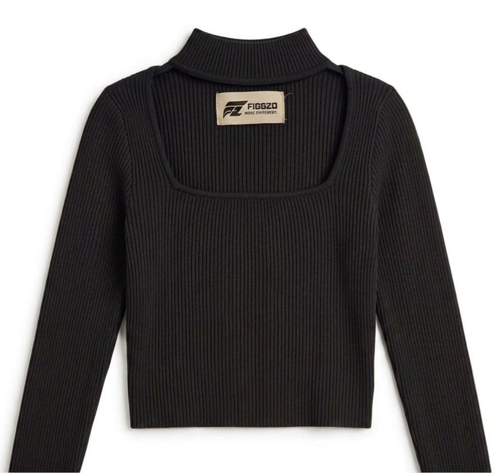 Chocolate Ribbed Cut-Out Mock Neck Top