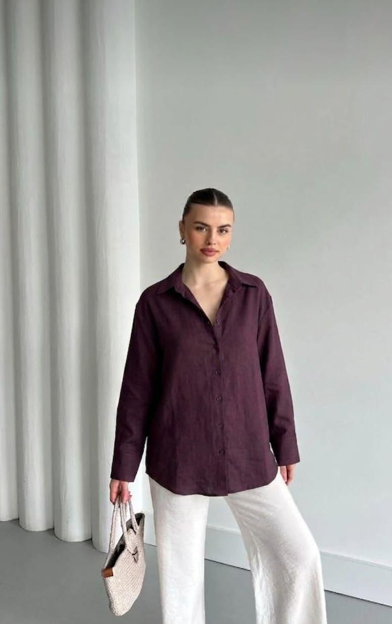 Figgzo Royal Linen Button-Up Blouse