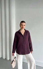 Figgzo Royal Linen Button-Up Blouse