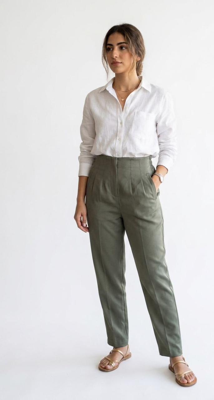 Figgzo Tailored Olive Pleated Trousers