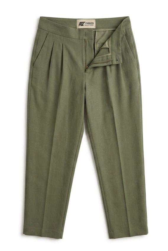 Figgzo Tailored Olive Pleated Trousers