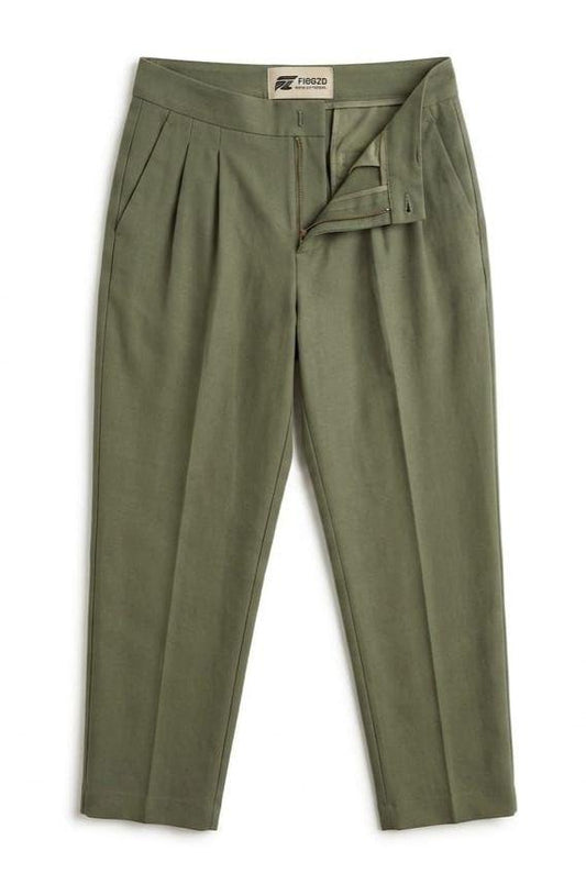 Figgzo Tailored Olive Pleated Trousers