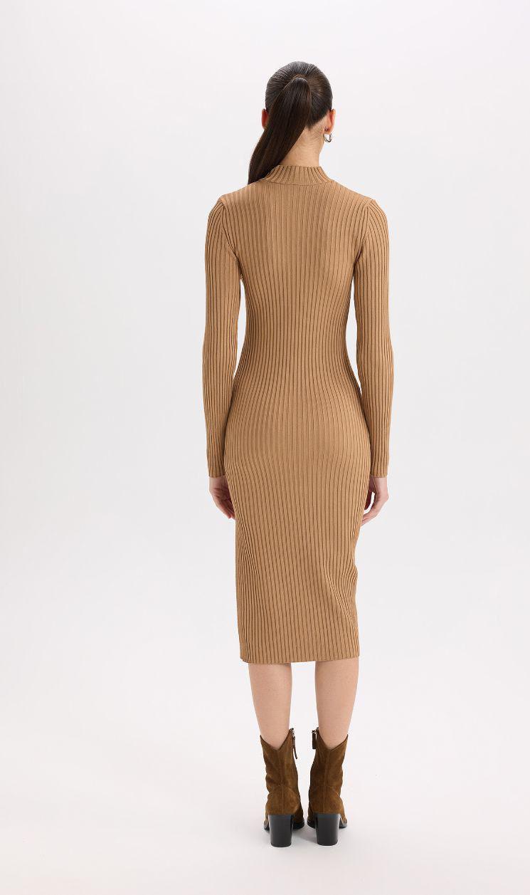 Figgzo Ribbed Mock Neck Midi Dress