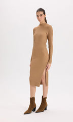 Figgzo Ribbed Mock Neck Midi Dress