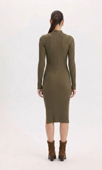 Figgzo Ribbed Mock Neck Midi Dress