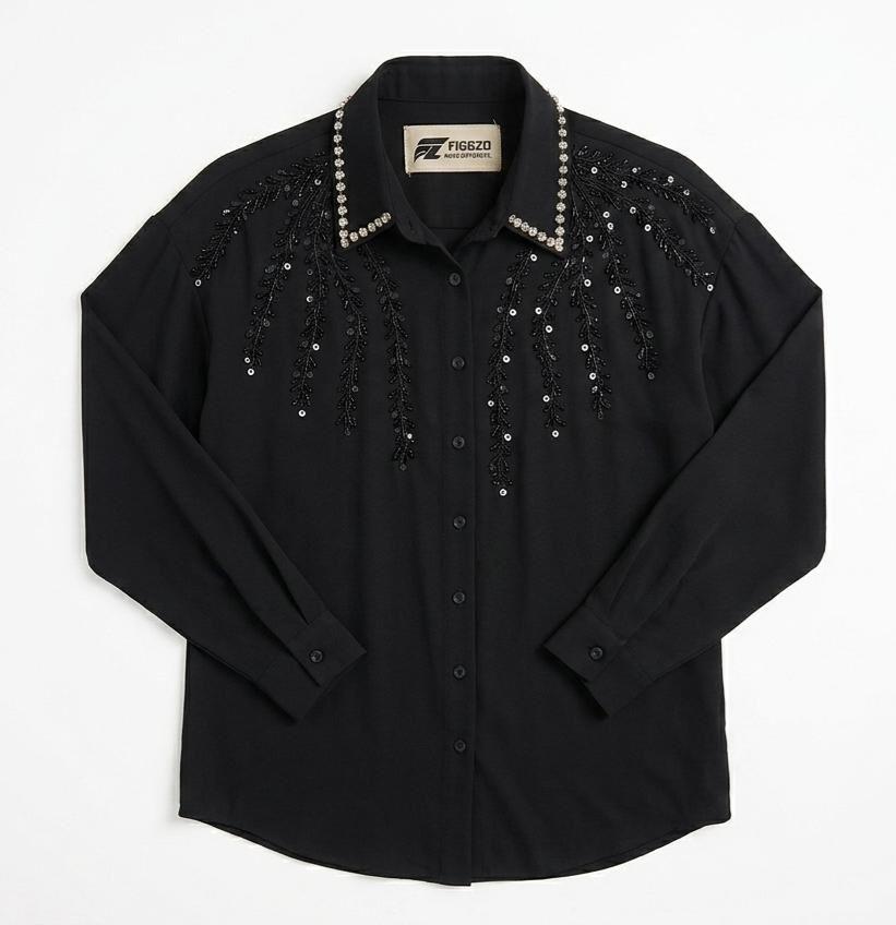 Figgzo Midnight Crystal Embellished Blouse