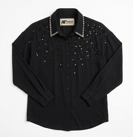 Figgzo Midnight Crystal Embellished Blouse