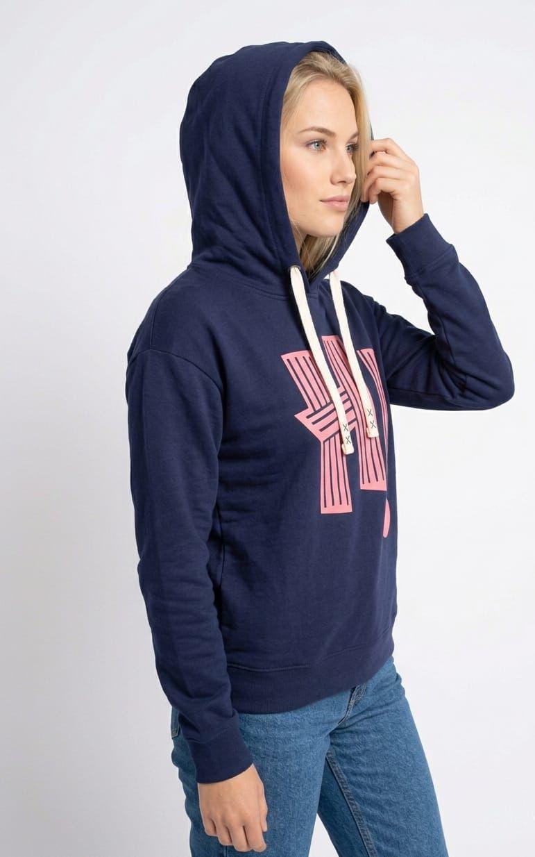 Figgzo Graphic Pullover Hoodie – Navy Pink Statement Edition