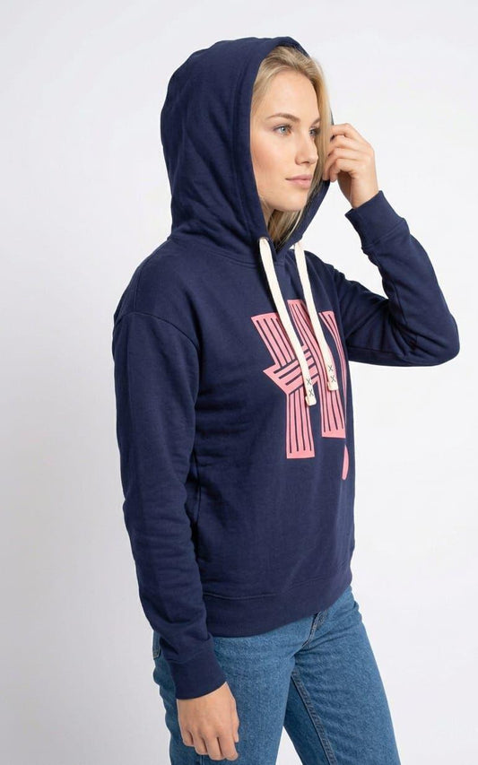 Figgzo Graphic Pullover Hoodie – Navy Pink Statement Edition