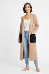 Figgzo Luxe Longline Cardigan with Faux Fur Pockets – Camel