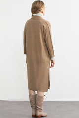 Figgzo Luxe Longline Cardigan with Faux Fur Pockets – Camel