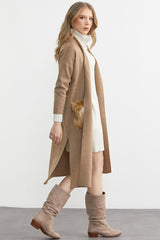 Figgzo Luxe Longline Cardigan with Faux Fur Pockets – Camel