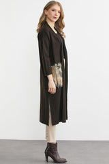 Figgzo Luxe Longline Cardigan with Faux Fur Pockets – Camel