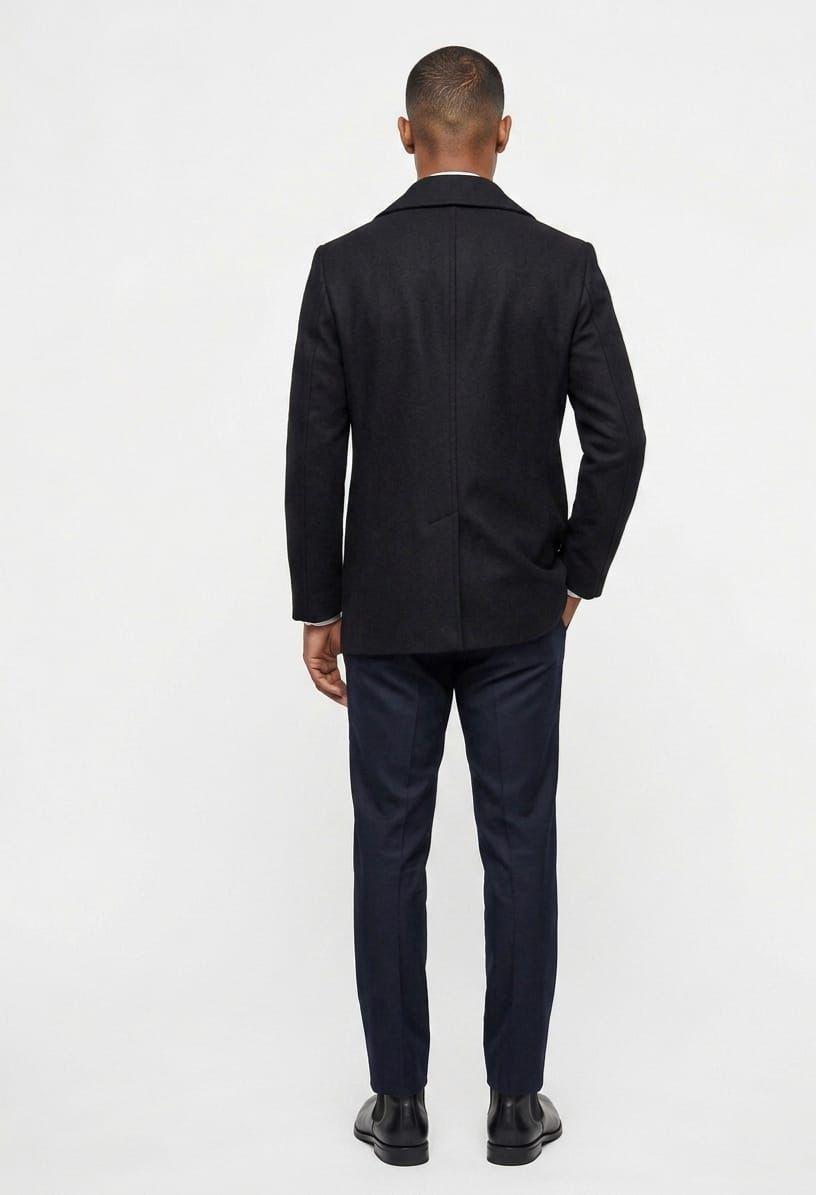 Figgzo Tailored Double-Breasted Peacoat – Black