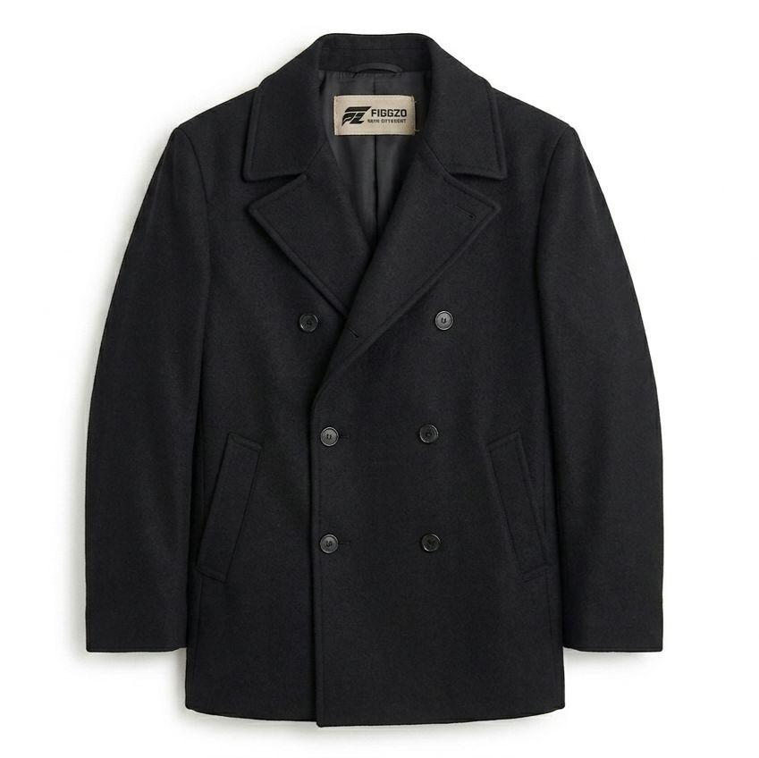 Figgzo Tailored Double-Breasted Peacoat – Black
