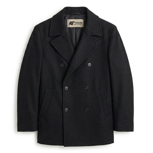 Figgzo Tailored Double-Breasted Peacoat – Black