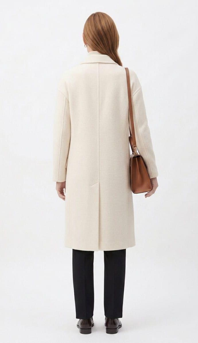 Figgzo Luxe Double-Breasted Textured Overcoat – Ivory