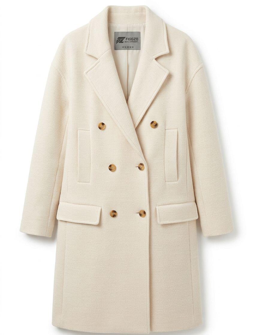 Figgzo Luxe Double-Breasted Textured Overcoat – Ivory