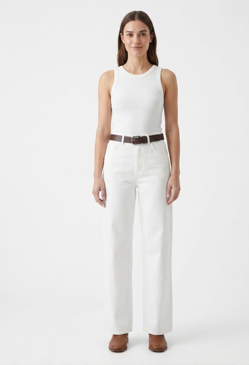 Figgzo High-Rise Wide Leg Denim Jeans – Ivory