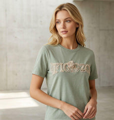Figgzo Embellished Floral Logo Tee – Sage