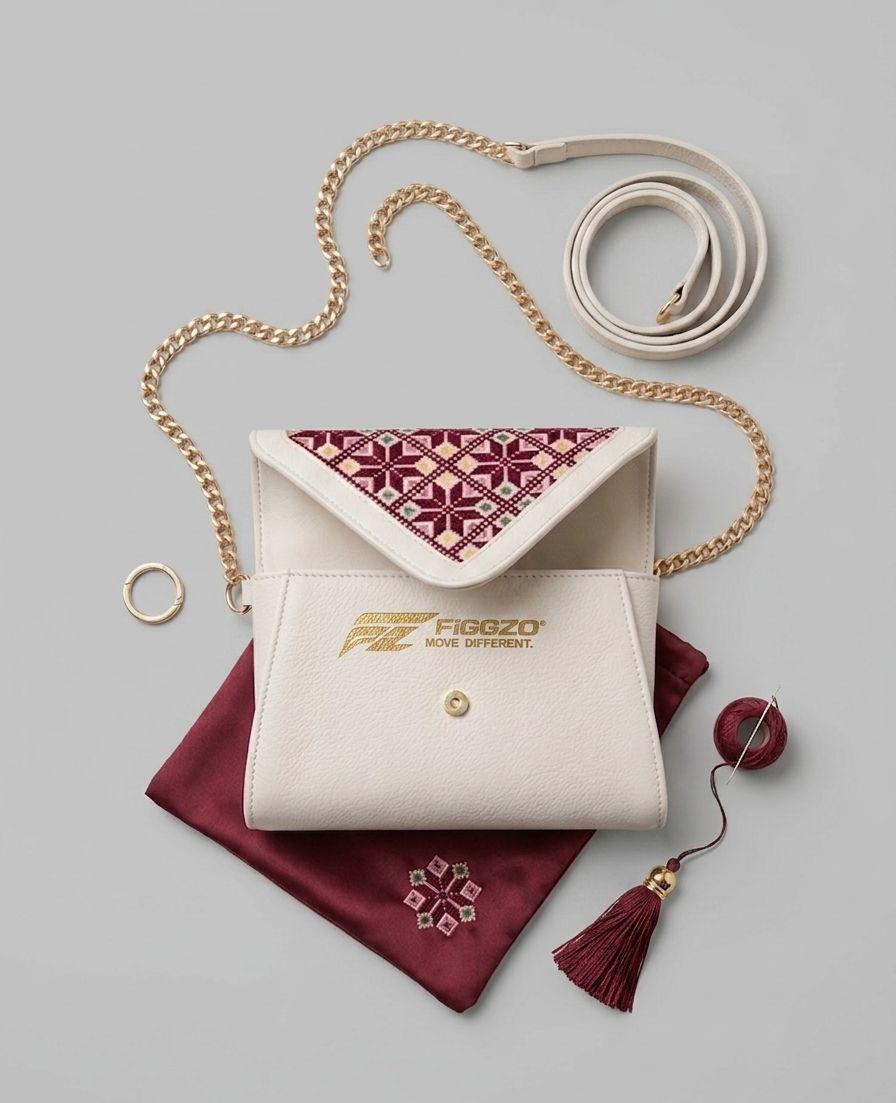 Figgzo Heritage Embroidered Envelope Crossbody Clutch – Ivory
