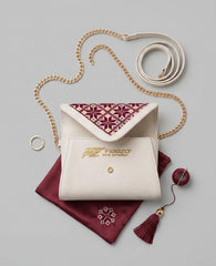 Figgzo Heritage Embroidered Envelope Crossbody Clutch – Ivory