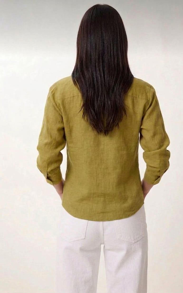 Olive Linen Belted Button-Down Shirt