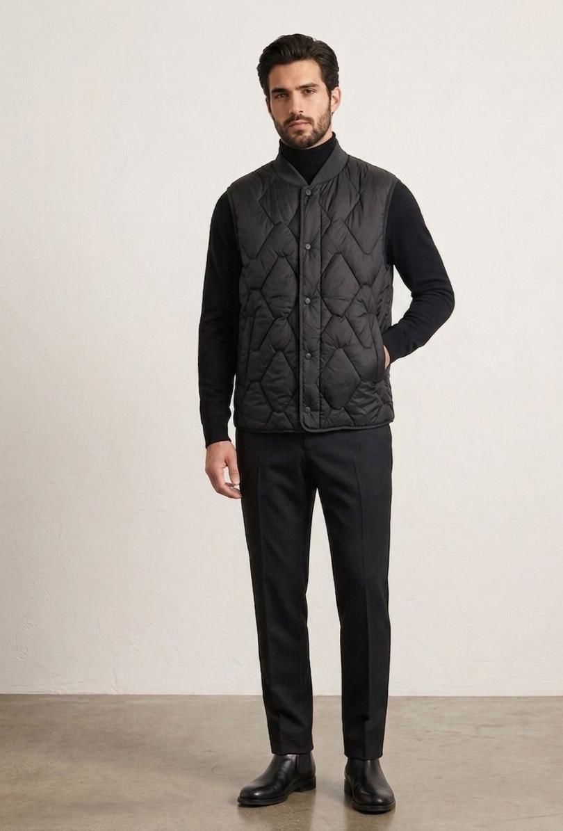Onyx Quilted Diamond-Stitch Vest