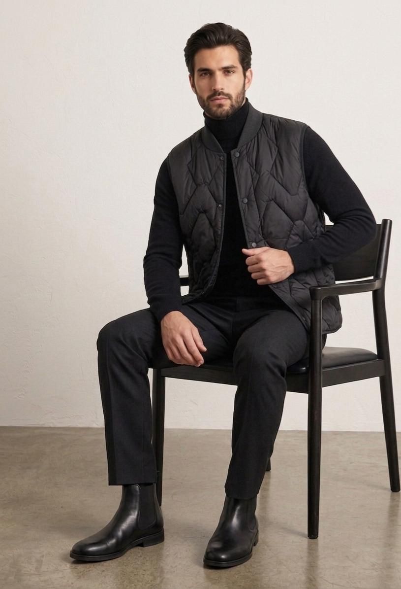 Onyx Quilted Diamond-Stitch Vest