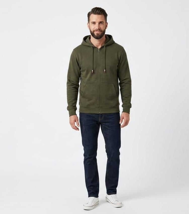Olive Green Full-Zip Performance Hoodie