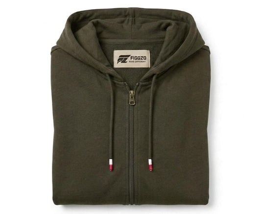 Olive Green Full-Zip Performance Hoodie