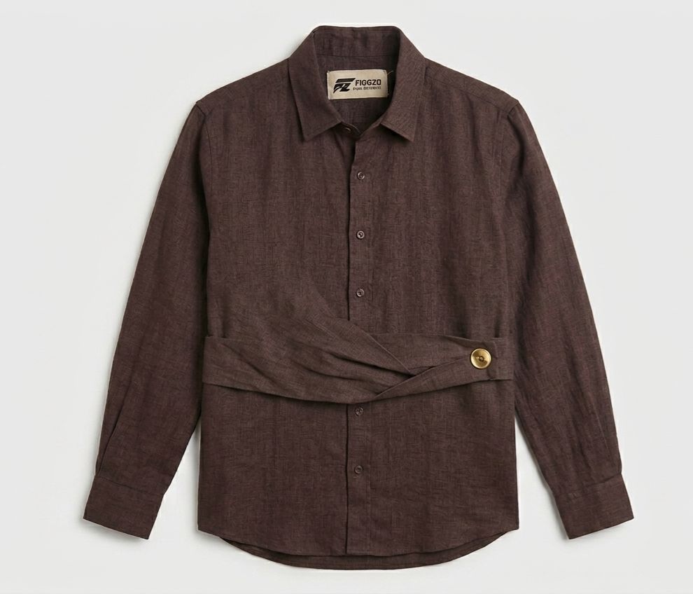 Espresso Wrap-Waist Button-Down Blouse