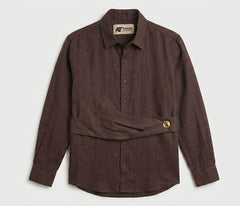 Espresso Wrap-Waist Button-Down Blouse