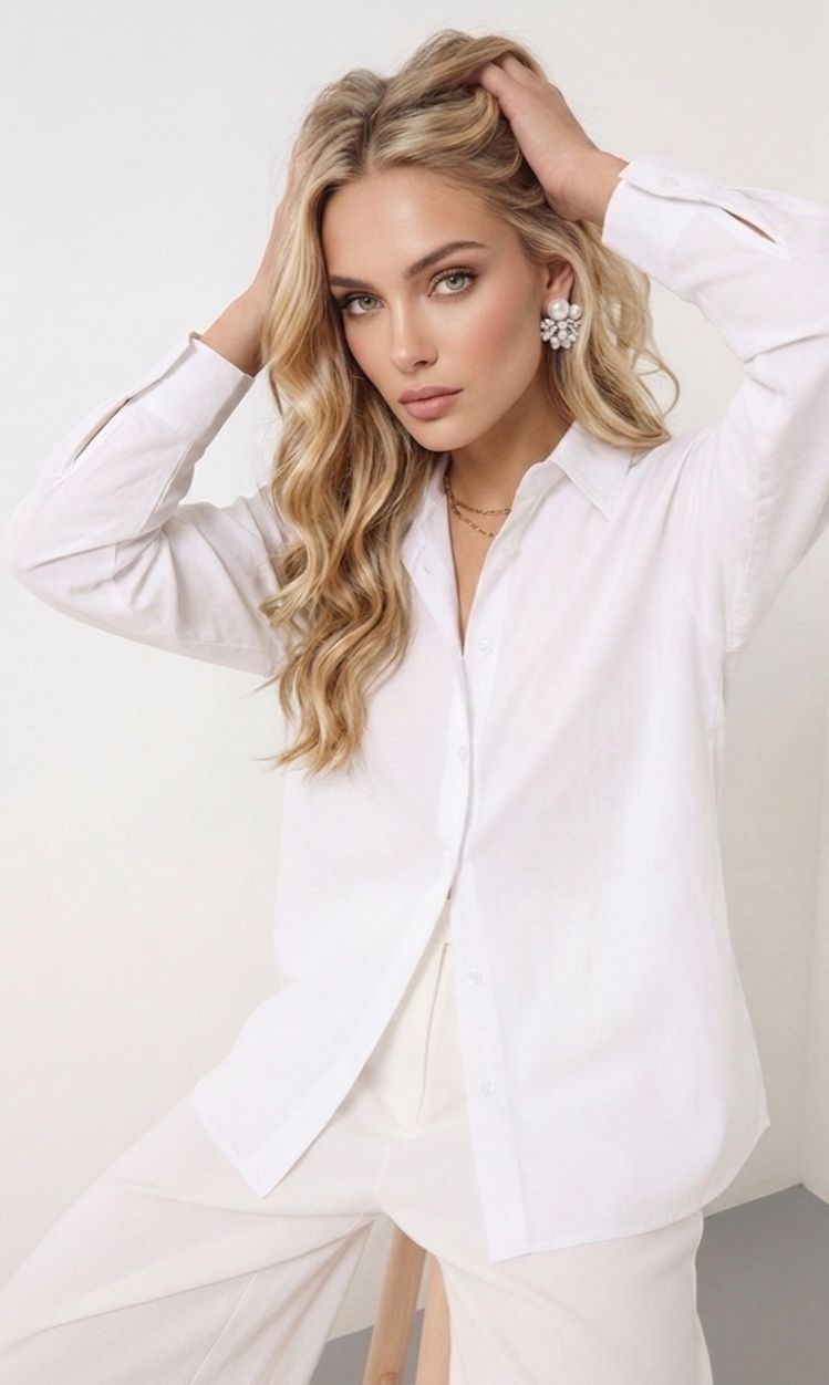Pure White Long Sleeve Button-Down Shirt